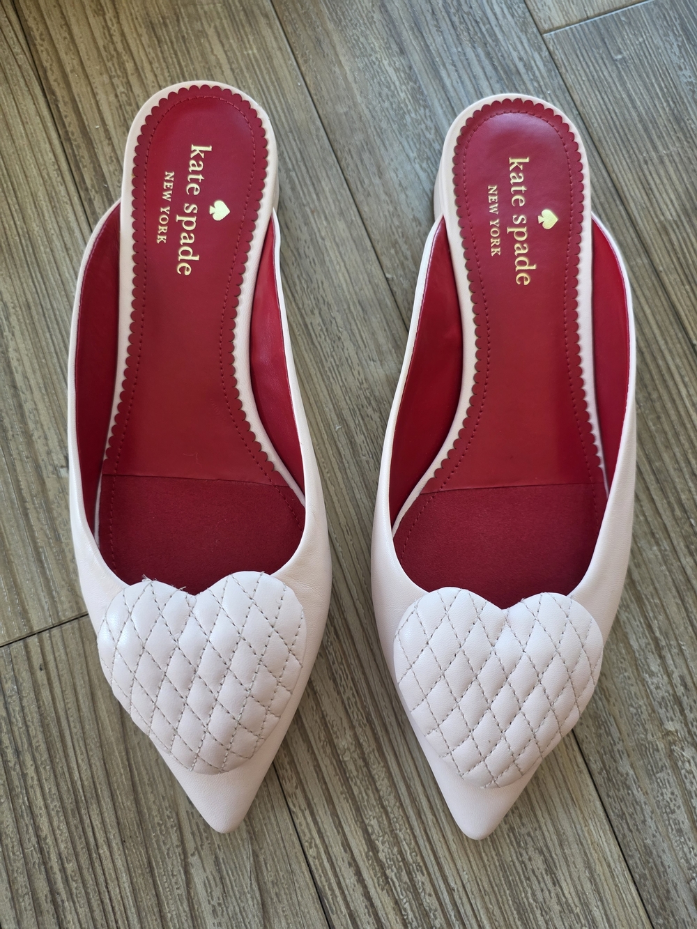kate spade New York Pink Heart Quilted Pointed Toe Flats